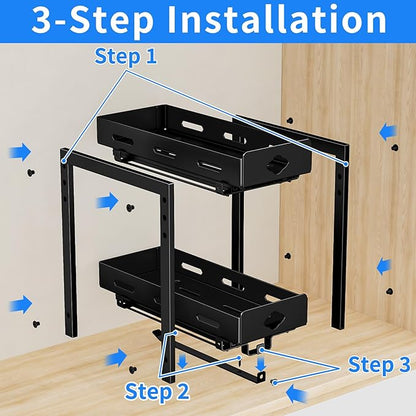 BOIVSHI Pull Out Spice Rack Organizer, 2-Tier Vertical Spice Rack, Height Adjustable for Kitchen Cabinet (5.3''Wx10.8''Dx9.2''H, Metal Black)