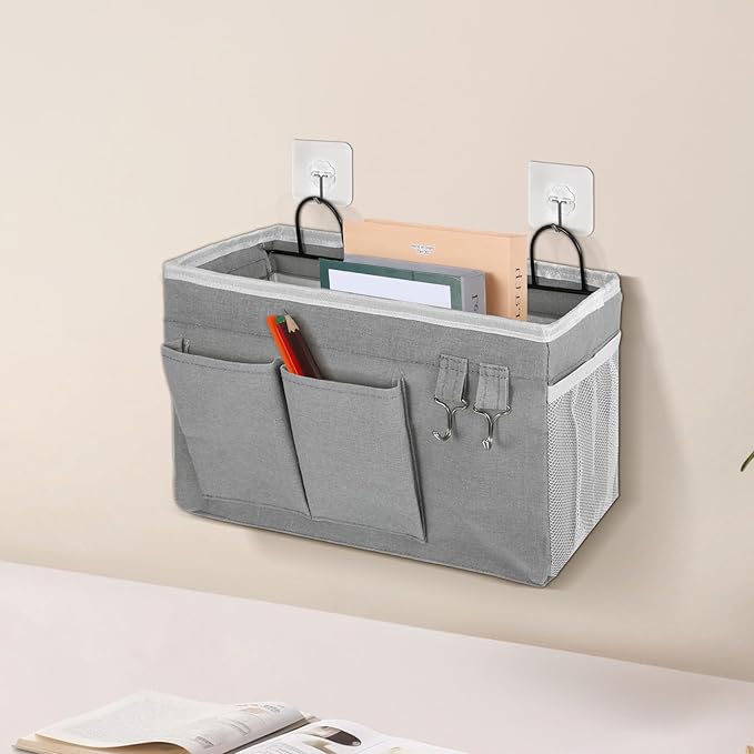 2pcs Large Wall Hanging Storage Bag, Door Closet Linen Fabric Pockets Organizer, Waterproof Multi Functional for Living Room Bedroom Bathroom Kitchen Office RV Camper with Hooks Grey
