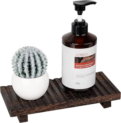 Bathroom Tray Rustic Farmhouse Bathroom Decor Wood Display Stand Riser Kitchen Soap Dish Holder for Vanity, Countertop, Sink, 10 * 4.5 Dark Brown