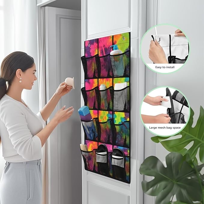 Over The Door Shoe Hanging Organizer for Door Sturdy Oxford Over The Door Shoe Organizer Closet Hanging Shoe Holder Hanger,Tie Dye