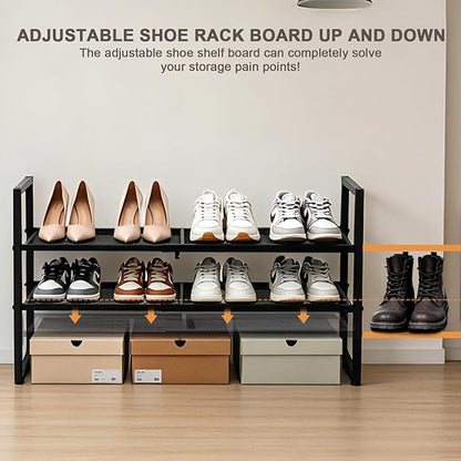 Expandable Shoe Rack,2 Tier Adjustable Metal Shoe Shelf for Closet,Sturdy Free Standing Shoe Storage for Door Entrance,Bedroom,Small Spaces,Black