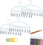 Legging Organizer for Closet,Metal Wave Design Pants Hanger with 10 Clips 7 Hooks, Closet Storage for Pants, Skirts, Hats (Blue, 4Pack)
