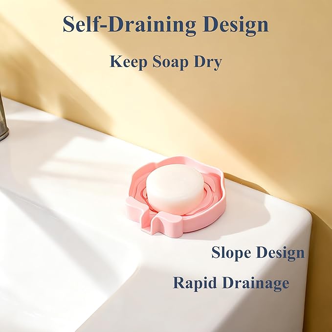 3PC Self-Draining Silicone Soap Dish, Soap Holder/Tray/Saver for Shower, Bathroom, Kitchen, Bathtub, Keep Soap Dry and Easy to Clean (Light Color)