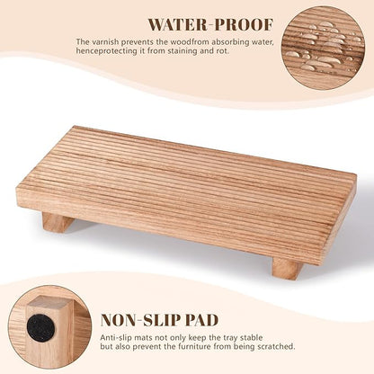 Bathroom Tray Farmhouse Decor Pedestal Stand Wood Riser Display Kitchen Accessories Soap Holder for Sink, Counter, Vanity,10 * 4.5 Brown