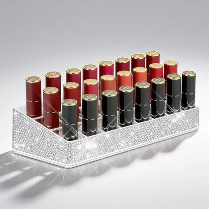 Bling Acrylic Lipstick Lip Gloss Organizer 24 Slots Comestic Display Holder for Nail Polish Essential Oil