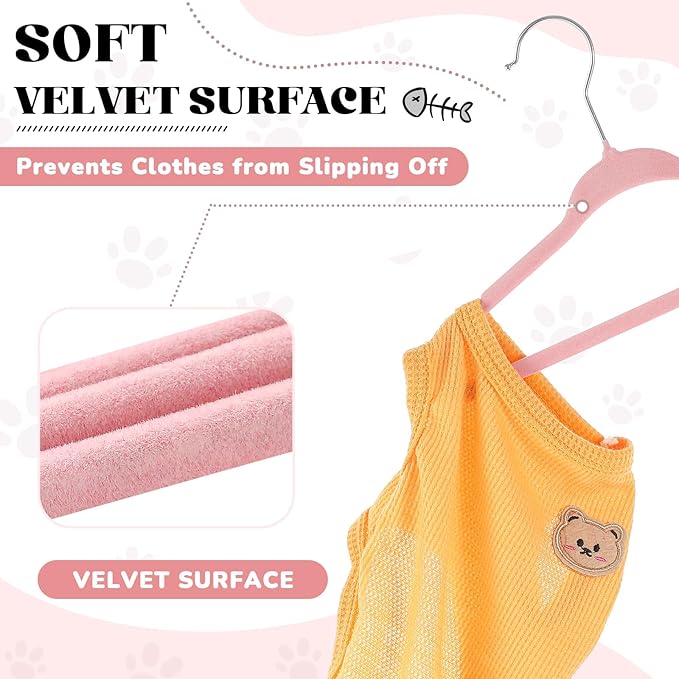 Weysat 12 Pcs Pink Dog Clothes Hangers 11'' Non-Slip & 360° Swivel Velvet Small Pet Hangers for Cats/Dogs with Rustproof Metal Hooks, Space-Saving for Home Storage & Grooming Salons Minimalism