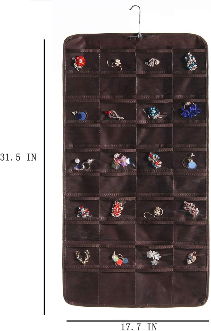 seven wolves Foldable Storage Hanging Jewelry Organizer Storage Bag Closet Storage for Earrings Necklace Bracelet Ring Brooches Display Pouch, Brown