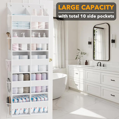 SpaceAid Extra Large Over The Door Organizer with 10 Large Pockets and 10 Mesh Side Pockets, 5 Layers Door Organizer Hanging with Clear Window for Bedroom, Bathroom, Pantry and Nursery, White