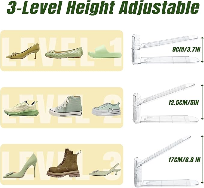 Clear Shoe Slot Organizer, 16 Pack Adjustable Shoe Slots Organizer for Closet Clear Shoe Stackers Shoe Rack Holder Shoe Space Savers for a Pair of Shoes