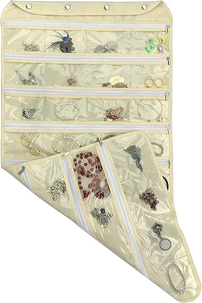 BB Brotrade Hanging Jewelry Organizer,Double Sided Jewelry Storage Organizer,80 Zipper Clear PVC Pockets for Holding Necklaces, Bracelets, Rings, Earrings