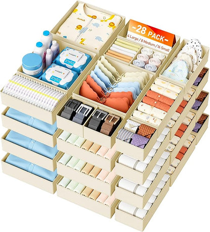 DIMJ Drawer Organizer Clothes 28 Pack - Foldable Baby Organizers and Storage Dresser Organizer for Bedroom, Closet Nursery Organization Dresser Dividers for underwear, Sock, Bra, Belt, Tie