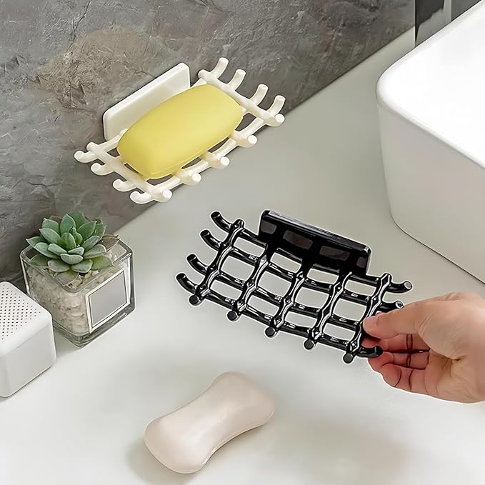 Soap Holder Soap Dish with Hooks Razor Holder Adhesive Bar Soap Holder No Drilling Soap Saver Tray for Shower Wall Bathroom Organizer Shower Rack Bathtub Sink (Black+Black)