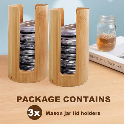 3 Pcs Mason Jar Lid Organizer Regular Mouth Bamboo Vertical Organization Tumbler Lids Storage Holder Mason Jar Accessories for Home Kitchen