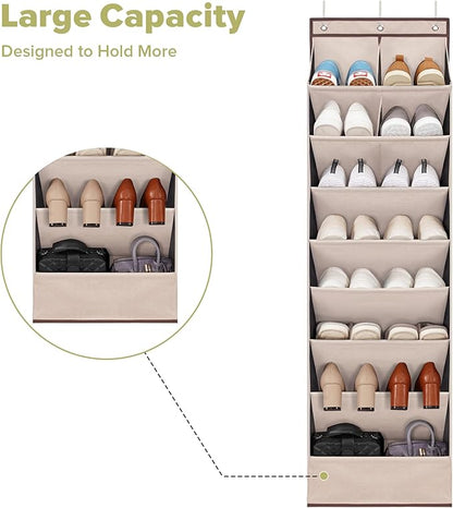Door Shoe Organizer with 10 Extra Large Pockets, 23 Pairs Shoes Large Capacity Hanging Storage Organizer for Shoes, Diapers, Beige, 8 Layers, 2-Pack
