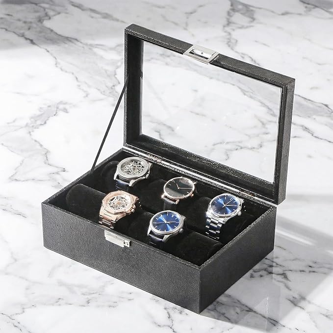 Bracelet Display Holder with Rods for Bangles Watches, Jewelry Organizer Box Storage Case with Clear Lid (Black)