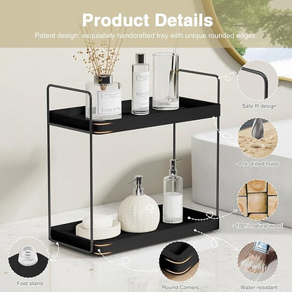 Forbena Black Bathroom Counter Organizer, Tiered Bathroom Organizer Countertop Tray, Corner Makeup Vanity Shelf Organizers and Storage for Men Perfume Skin Care Kitchen Sink Coffee Bar Station