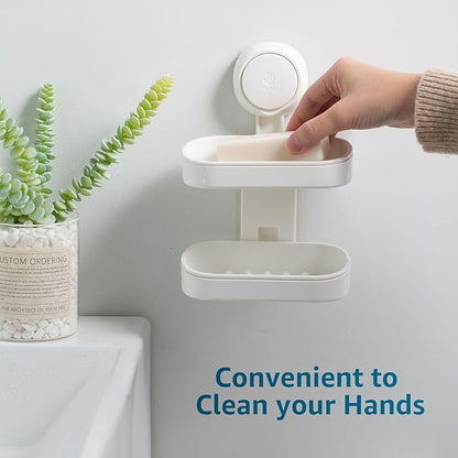 HOME&I Suction Cup Soap Dish Holder – Strong Vacuum Suction, Waterproof, Self-Draining Soap Dish for Shower, Bathroom, Kitchen Sink – No Drilling, Reusable (White)