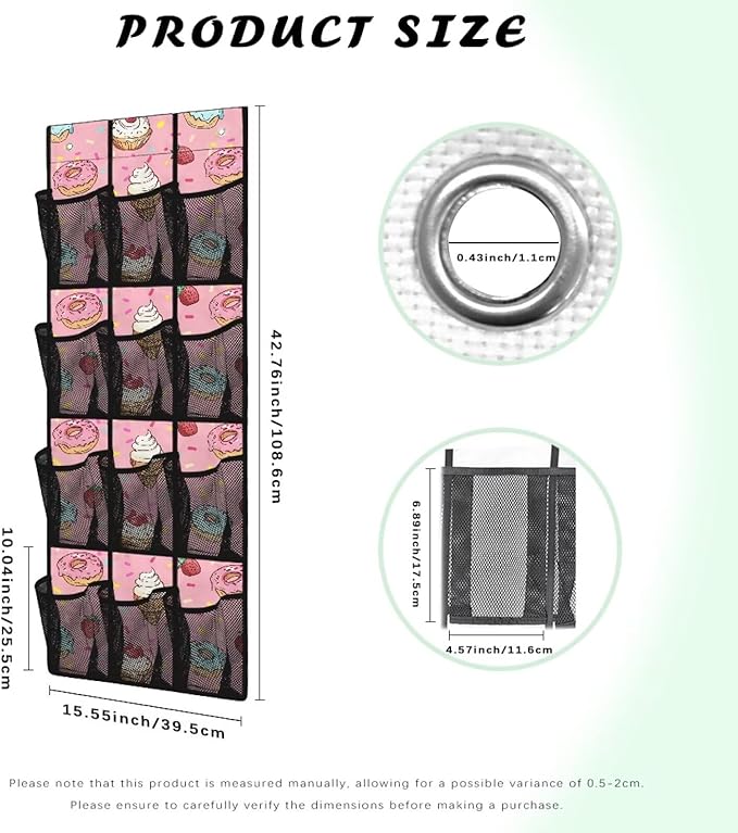 Desserts Behind Door Shoe Organizer 12 Pockets Over The Door Shoe Organizer for Closet Space Saving Pink Wall Hanging Storage Large Capacity Shoe Holder Hanger for Bathroom