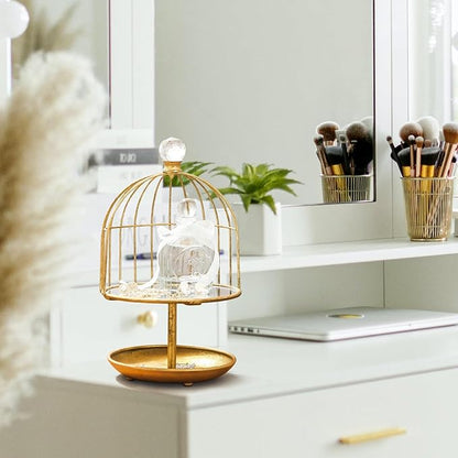 NIKKY HOME Makeup Organizer, Gold Perfume Organizer Trays for Dresser, Vintage Jewelry Tray Organizer with Double Layer, Metal Decorative Mirror Tray for Countertop Vanity and Bathroom