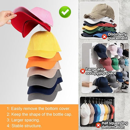 Vocanoe Hat Organizer for Baseball Caps, 2 Pack Hat Rack for Wall Strong Adhesive Hold up to 16 Hats, Multilayer Hat Storage Holder, Wall Mounted Cap Racks for Closet Door and Bedroom (White-2pack)