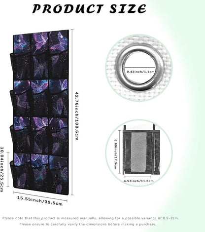 Shoe Organizer Door Hanger,Dreamy Butterfly Design Storage for Small Spaces,Over the Door Shoe Organizer with 12 Mesh Large Pockets Waterproof Reusable