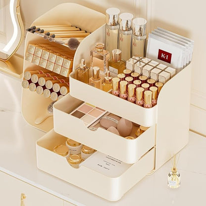 Makeup Organizer with Drawers, Large Capacity Countertop Organizer for Vanity, Bathroom and Bedroom Desk Cosmetics Organizer, Easy To Storage Skincare,Brushes, Eyeshadow,Lipstick (Cream)