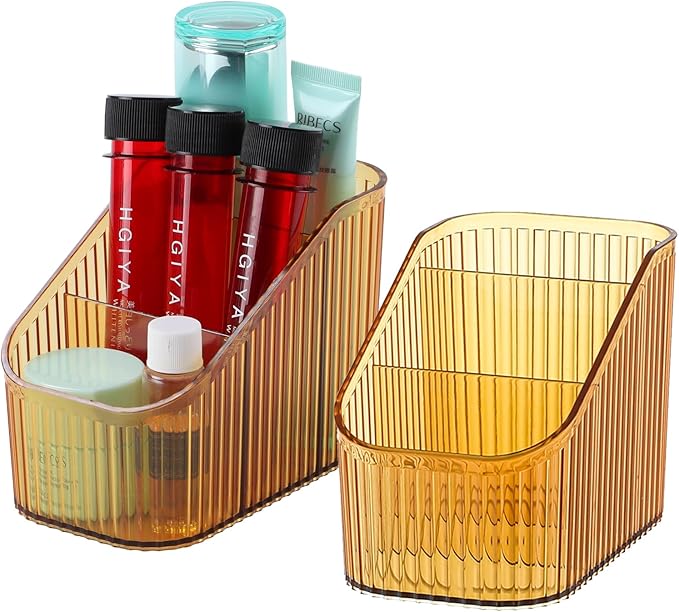 Amber Makeup Brush Holder Organizer for Vanity, Bathroom Countertop Organizer 6 Cups, Toiletry Organizer, Storage & Display for Skincare, Perfume, Hairbrush, Sunglasses & Desk Accessories