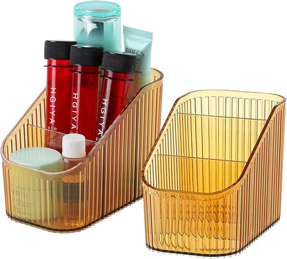 Amber Makeup Brush Holder Organizer for Vanity, Bathroom Countertop Organizer 6 Cups, Toiletry Organizer, Storage & Display for Skincare, Perfume, Hairbrush, Sunglasses & Desk Accessories