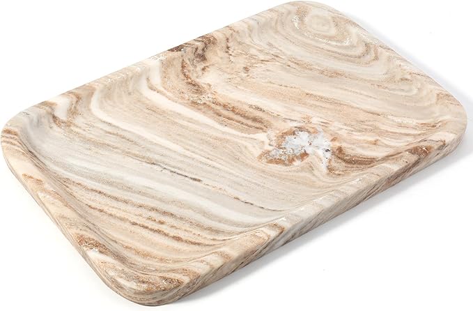 Koville Marble Tray, 12"x8" Natural Marble Vanity Tray for Countertop Bathroom Kitchen Dresser, Decorative Catchall Trays for Perfume Jewelry, Rectangular Stone Serving Tray（Palissandro）