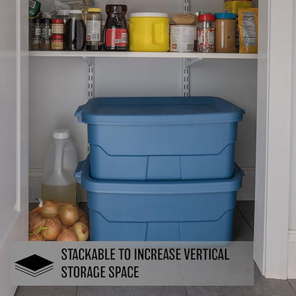 CX Rugged Tote 10-Gallon Heavy Duty Storage Bins with Lids, Stackable Plastic Storage Bins with Weather-Resistant Design, Home Organization, 4 Pack (8.8H x 24.2W x 16.2D)