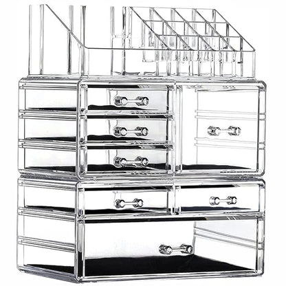 Clear Acrylic Makeup Organizer for Vanity,Countertop,Stackable 7 Drawers Bathroom Skincare Organizer with Brush Holder,Large Skin Care Organizer for Jewelry,Beauty Product Lipsticks,Nail Polishes