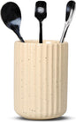 Ceramic Spoon Holder for Coffee Bar, Upright Tea Spoon Holder Cup, Coffee Stirrers Straws Stir Stick Holder, Spotted Beige Fluted Surface