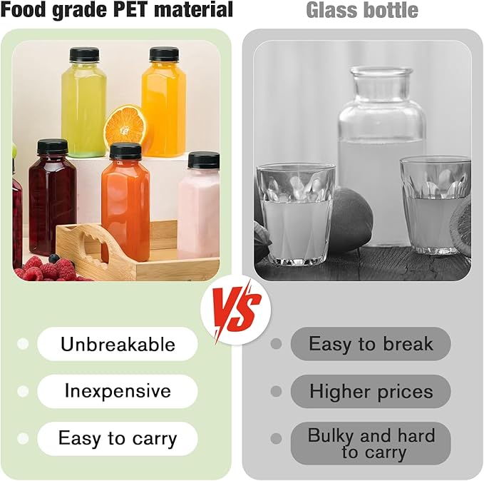 Plastic Juice Bottles with Caps 6 pcs - 12oz Reusable Juice Containers with Tamper Proof Lids White - Clear Juicing Bottles for Juicing Milk Smoothie Drinking and Other Beverages Christmas Gifts