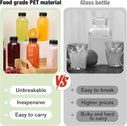 Plastic Juice Bottles with Caps 6 pcs - 12oz Reusable Juice Containers with Tamper Proof Lids White - Clear Juicing Bottles for Juicing Milk Smoothie Drinking and Other Beverages Christmas Gifts