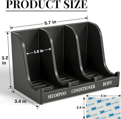 Soap Holder for Shower Wall, 3-Compartment Soap Dish for Shampoo, Conditioner and Body Soap, Fast Draining & Rust-Proof & Heavy Duty, Ultra-Strong Self Adhesive & Freestanding (Black, Label)