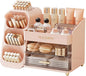 Makeup Organizer for Vanity with Brush Holder, Large Capacity Bathroom Countertop Skincare Organizer with 2 Drawers, Cosmetic Display Case for Perfumes, Eyeshadow Palettes, Nail Polishes