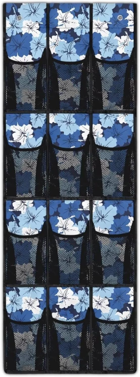 Tropical Flower Over the Door Shoe Organizer Foldable Hanging Shoe Organizer with 12 Large Pockets Sturdy Oxford Storage Holder for Dorm Room