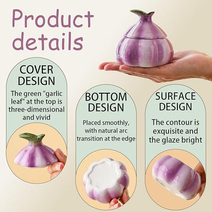 Garlic Shaped Ceramic Salt Cellar with Lid, Spices Storage Container, Coffee, Sugar, Spices and Candies, Salt Containers for Countertop, 1 Piece