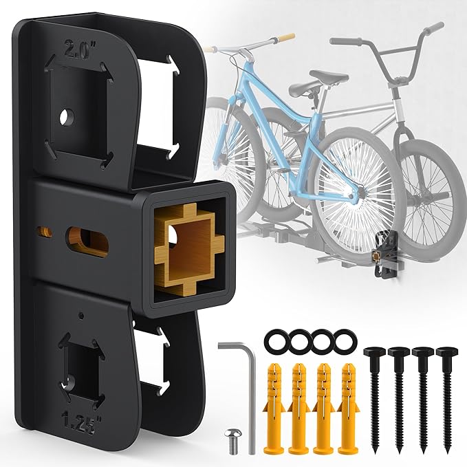 Hitch Wall Mount Receiver, 1.25"｜2" Wall Mount Hitch Storage, 400LB Bike Rack Hitch Garage Wall Mount Holder,Wall Mounted Trailer Hitch Receiver Rack Stash for Bicycle Ski Cargo Rack Storage Organizer