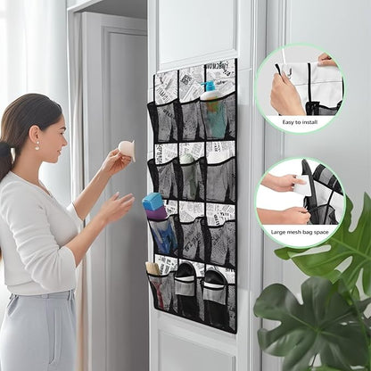Newspaper Over The Door Shoe Organizer,Hanging Organizer for Cruise Ship Essentials,Space Saving Storage with Large 12 Pockets,Stable Spice Rack for Kitchen,Door Back Organizer