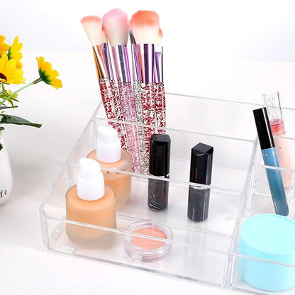 Acrylic Cosmetic Organizer, Transparent Plastic Makeup Holder, Compartmented, Shatter-Proof, Perfect Bathroom Vanity Storage Solution for Beauty Supply, Large