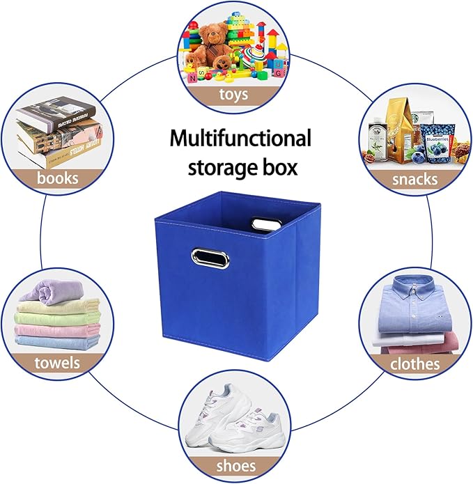 Fabric Cloth Storage Bins,Fabric Cube Bins Organizer with Dual Handles Foldable Cube Storage Baskets for Home Bedroom Storage,Set of 6,(Dark Blue)