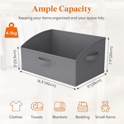 Lifewit Trapezoid Closet Storage Bins for Shelf, 6 Packs Non-woven Closet Organizer Baskets with Handles, Foldable Clothes Containers Boxes for Clothing, Book, Purse, 19L, Large, Gray
