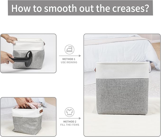 Bagnizer Collapsible Fabric Storage Cubes 11x11 Cube Storage Bins, 4 Pack Closet Baskets Box with Handles for Organizing, Shelf, Toys, Clothes, Home, Office, Nursery (Grey&White)