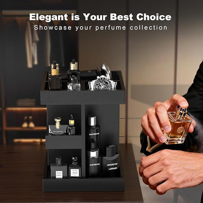 Cologne Organizer for Men, 360 Makeup Rotating Organizer, Organizador de Perfumes, Estante para Perfumes, Gifts for Men, Countertop Vanity and Bathroom, Bedroom Essentials, Mens Gifts (Black)