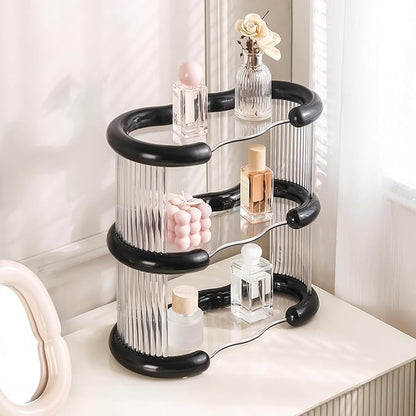 SYNCVIBE 3 Tier Bathroom Countertop Organizer Perfume Display Tray for Dresser Makeup Organizer Shelf for Vanity Bathroom Storage Perfume Tray Home Storage Holder for Skincare (Black, Oval)