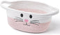 STOBSK Small Woven Baskets for Organizing with Handle Cute Cotton Basket for Nursery Gift Dog Cat Toy Storage Basket for Toy Organizer-Pink