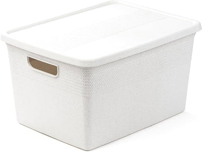BINO | Plastic Storage Bins with Lids, 22 Liter - 3 Pack, White | THE BRAIDED COLLECTION | Plastic Bins for Organization Woven Storage Baskets for Organizing Pantry Shelf Organizer Basket Bin