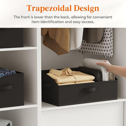 Lifewit Trapezoid Closet Storage Bins for Shelf, 6 Packs Non-woven Closet Organizer Baskets with Handles, Foldable Clothes Containers Boxes for Clothing, Book, Purse, 23L, Extra Large, Black