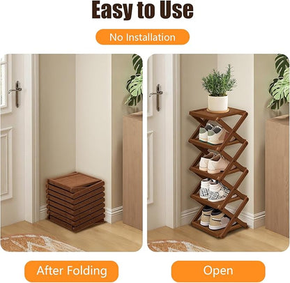 YYW Shoe Rack, Foldable Bamboo Shoes Shelf, Freestanding Shoe Storage Organiser for Entryway, Bedroom, Closet, Hallway, (Brown, 7 Layers, 25)